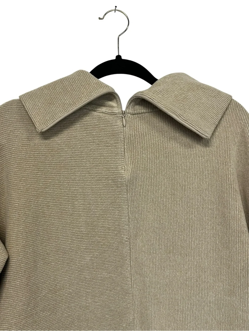 RARE Victoria Victoria Beckham | Beige Ribbed Cowl neck Zipper Striped Sweater L